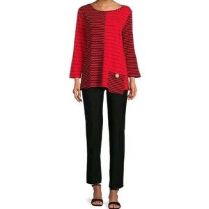 Ali Miles Mixed Stripe Print Tunic Blouse Top Womens Size Medium Boho Patchwork